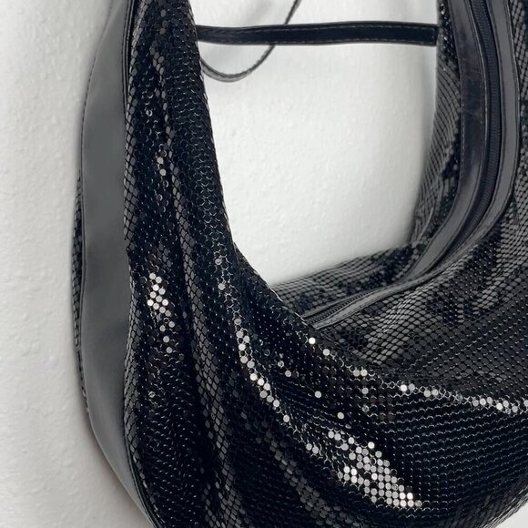 Valerie Stevens Y2K Black Metallic Shimmer Slouch Hand Bag w/ Faux Leather Strap - Picture 7 of 8